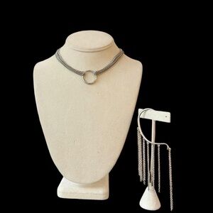 Y2K Silver Chain Goth O Ring Choker and Ear Chain
